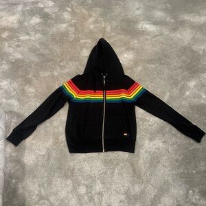 Aviator Nation Dark Charcoal/Washed Black Rainbow Stripe Zip-Up Hoodie